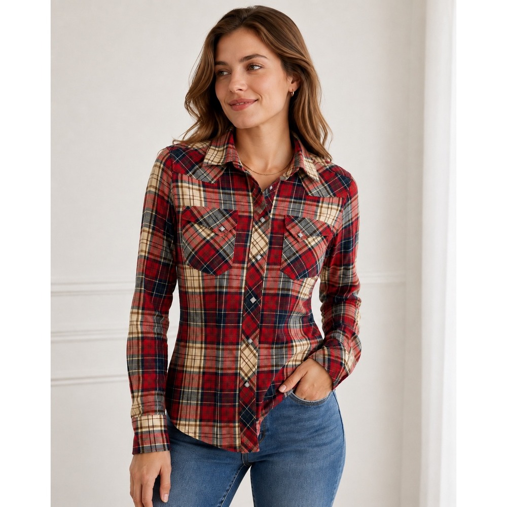 Ralph Lauren Sport Plaid Western Pearl Snap Shirt 4 Red Cotton Cowgirl